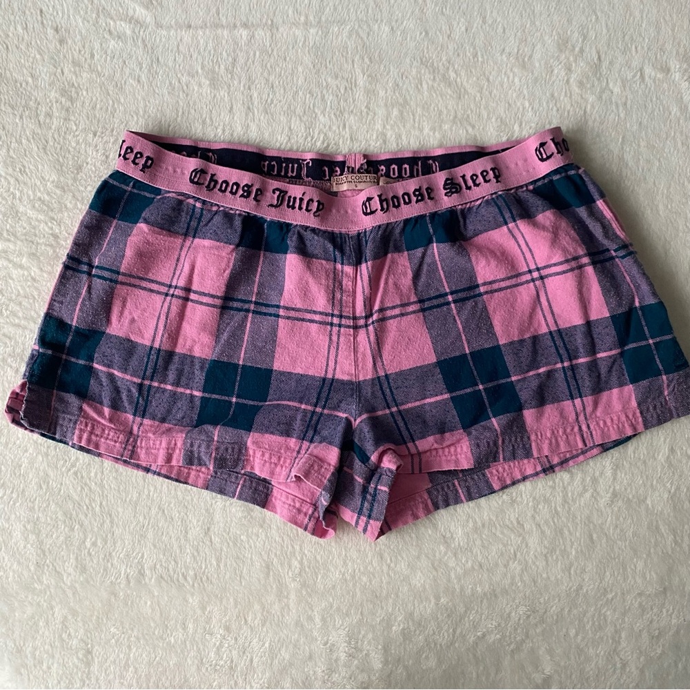 Vintage Juicy Couture Shorts Small Pink and Blue Plaid Sleep Shorts Pajamas 2011